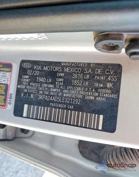 2020 Kia Rio Lx from USA, damaged, VIN 3KPA24AD5LE321292